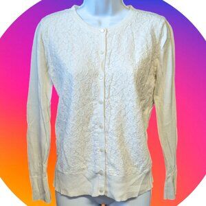 Merona Cardigan White Lace Accent Button Up Long Sleeve Women's Size Medium